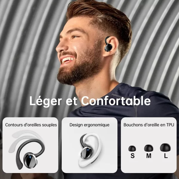 Écouteurs sans fil, écouteurs Bluetooth 5.3, basses stéréo, micro intra-auriculaires antibruit, écouteurs IP7 étanches pour sport, lecture 40H. – Image 5