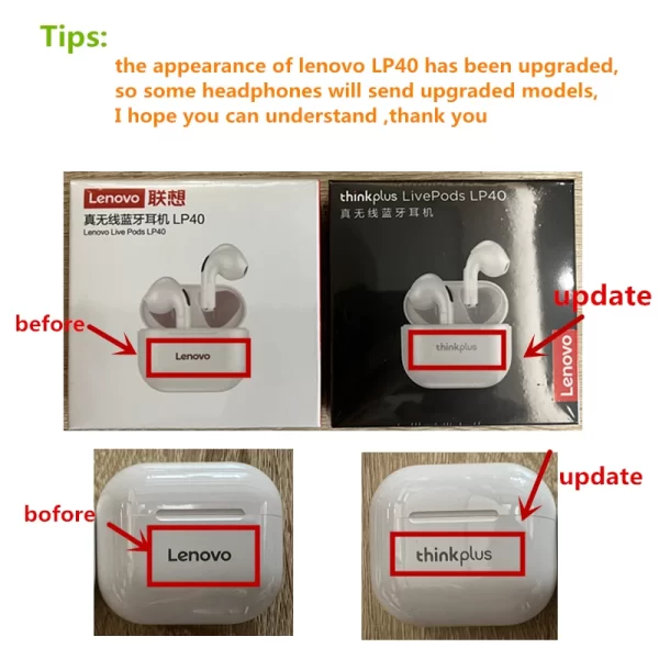 Original Lenovo LP40 casque sans fil TWS Bluetooth écouteurs contrôle tactile Sport casque stéréo écouteurs pour téléphone Android – Image 6